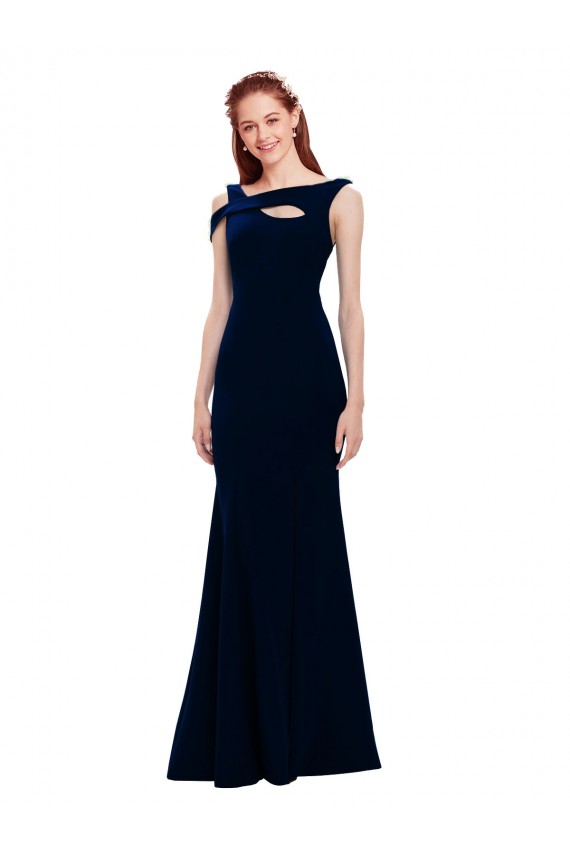 Affordable Stretch Crepe Dark Navy Mermaid Off the Shoulder Long Evening Dress UK