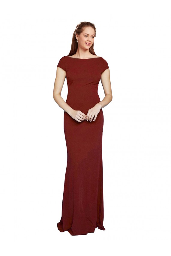 Affordable Stretch Crepe Burgundy Mermaid Round Neck Long Evening Dress UK