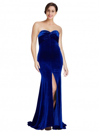 Affordable Stretch Velvet Royal Blue Mermaid Sweetheart Sweep Train Evening Dress UK