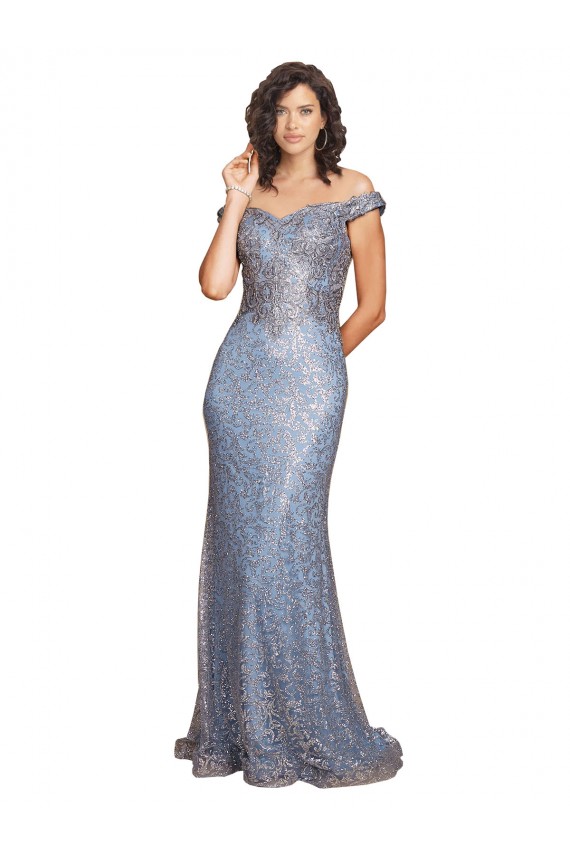 Affordable Sequin Mermaid Off the Shoulder Long Evening Dress UK