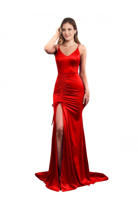 Affordable Stretch Satin Red Mermaid Sweetheart Long Sexy Wedding Party Dress UK