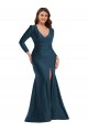 Affordable Silky Satin Atlantic Blue Mermaid V-Neck Long Plus Size Evening Dress UK