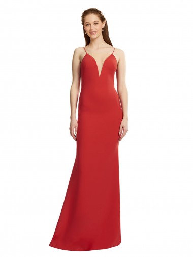 Affordable Stretch Crepe Red Mermaid Spaghetti Straps Long Evening Dress UK
