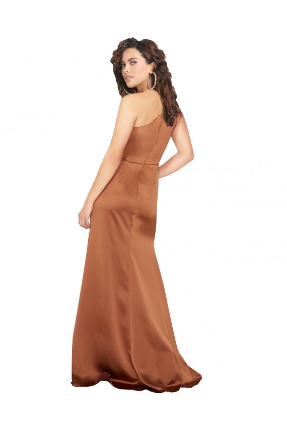 Affordable Silky Satin Orange A-Line One Shoulder Long Evening Dress UK