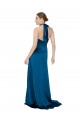 Affordable Silky Satin Peacock Blue A-Line Halter Neck Long Evening Dress UK