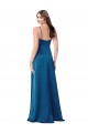 Affordable Silky Satin Peacock Blue A-Line Spaghetti Straps Long Evening Dress UK