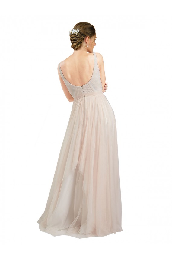Affordable Tulle Pink A-Line Scoop Neck Long Semi Formal Evening Dress UK