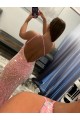Affordable Velvet Sequin Pink Sheath One Shoulder Sweep Train Evening Dress UK