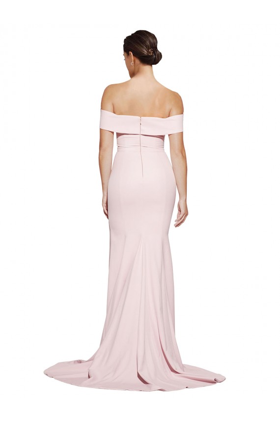 Affordable Stretch Crepe Pink Sheath Square Neck Sweep Train Bridal Party Dress UK