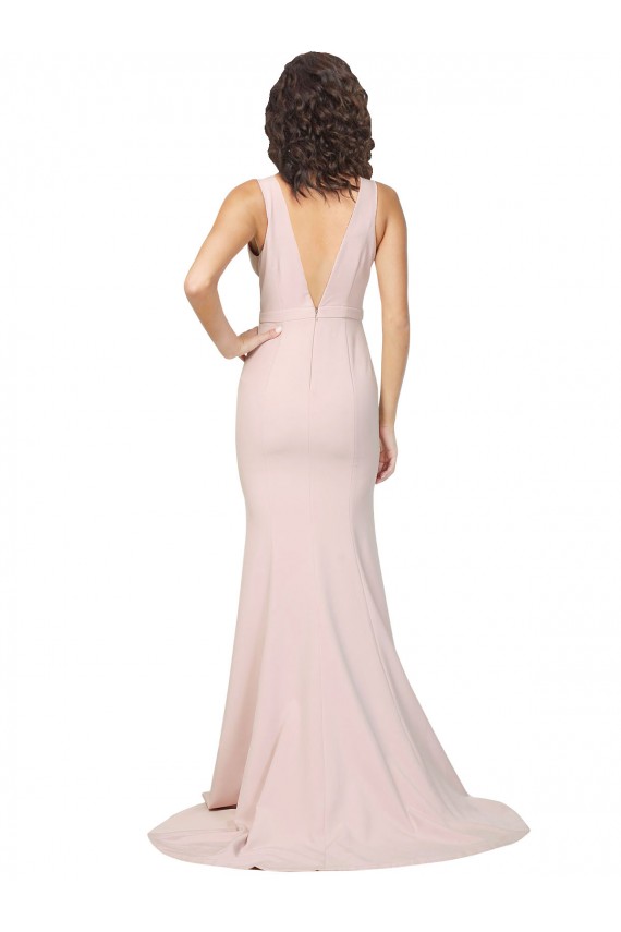 Affordable Stretch Crepe Pink Sheath V-Neck Sweep Train Sexy Evening Dress UK