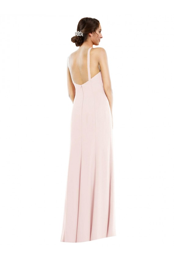Affordable Stretch Crepe Pink Trumpet Halter Neck Long Evening Dress UK