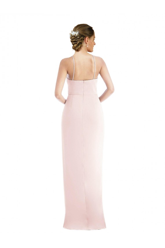 Affordable Stretch Crepe Pink Trumpet Halter Neck Long Maxi Wedding Party Dress UK