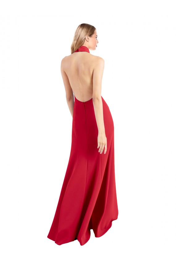 Affordable Stretch Crepe Red A-Line Halter Neck Long Evening Dress UK