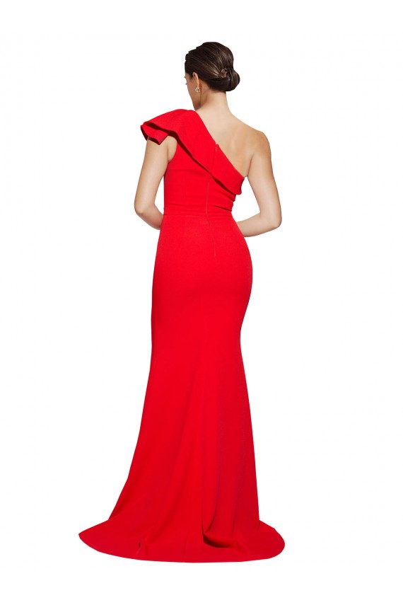 Affordable Stretch Crepe Red Sheath One Shoulder Sweep Train Semi Formal Evening Dress UK