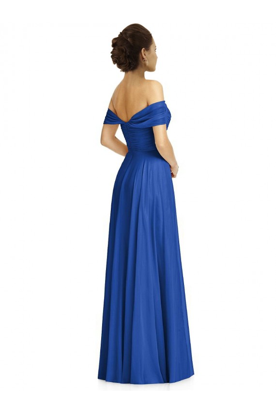 Affordable Soft Chiffon Royal Blue A-Line Off the Shoulder Long Maxi Evening Dress UK