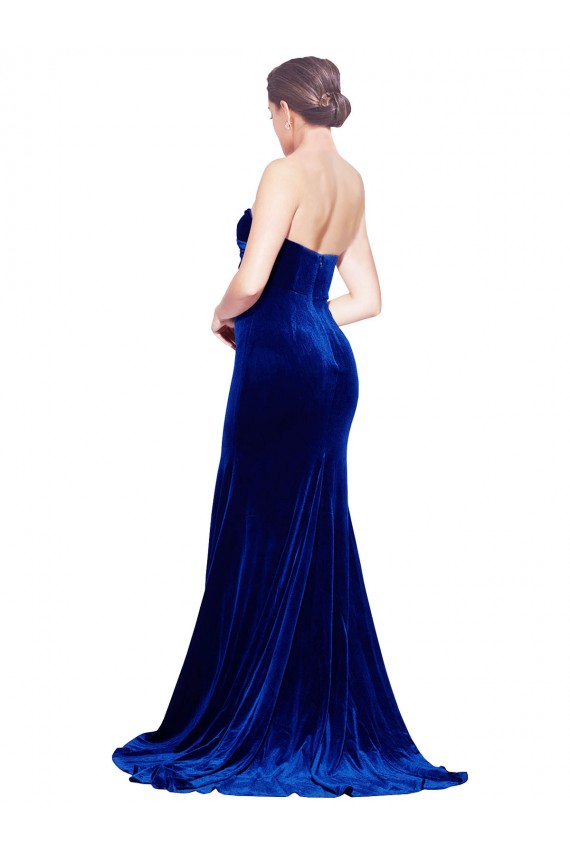 Affordable Stretch Velvet Royal Blue Mermaid Sweetheart Sweep Train Evening Dress UK