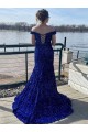 Affordable Velvet Sequin Royal Blue Sheath Off the Shoulder Sweep Train Evening Dress UK