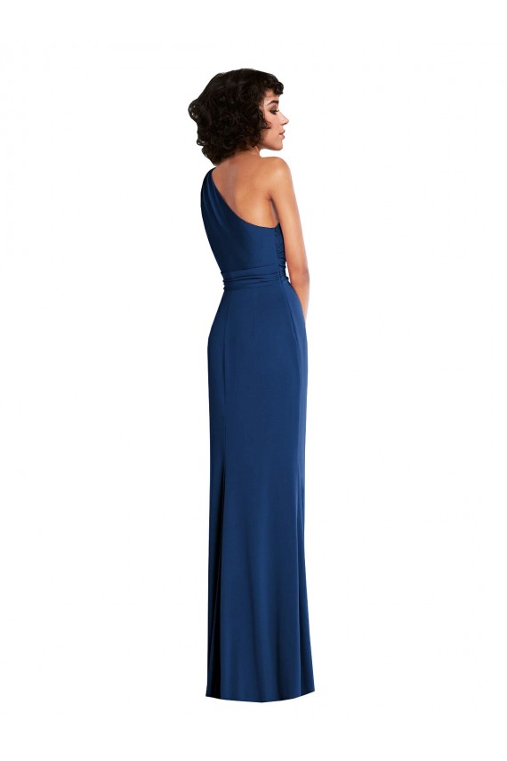 Affordable Spandex Royal Blue Sheath One Shoulder Long Maxi Evening Dress UK