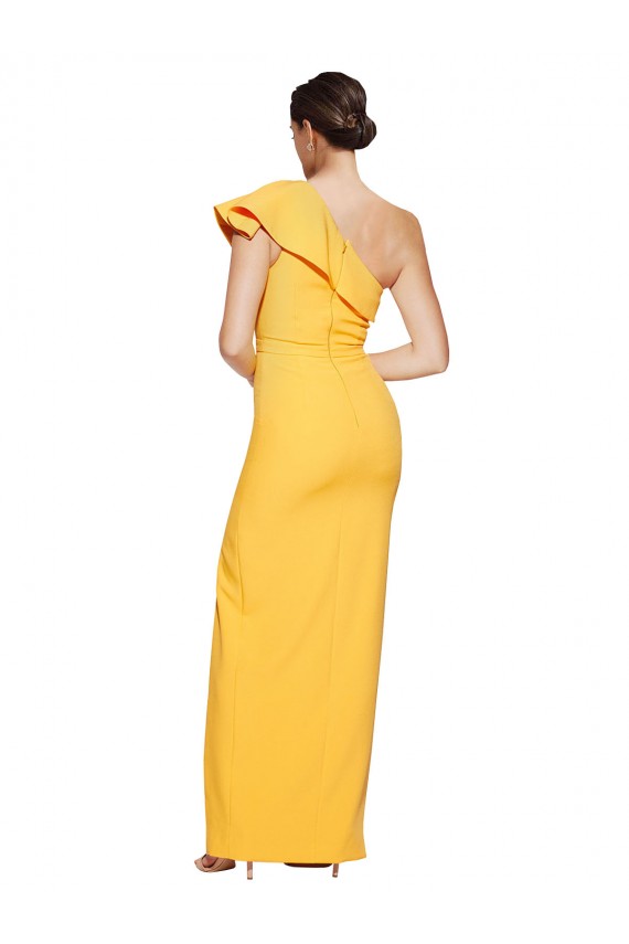 Affordable Stretch Crepe Saffron Sheath One Shoulder Long Evening Dress UK