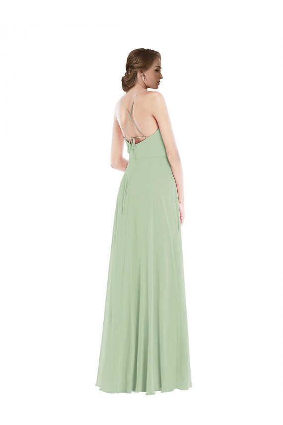 Affordable Soft Chiffon Sage A-Line Scoop Neck Long Maxi Wedding Party Dress UK