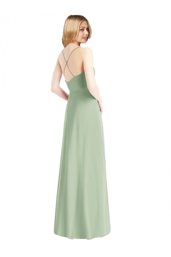 Affordable Chiffon Sage A-Line Spaghetti Straps Long Maxi Evening Dress UK