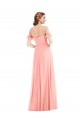 Affordable Soft Chiffon Salmon A-Line Off the Shoulder Long Maxi Evening Dress UK