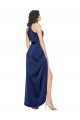 Affordable Silky Satin Sapphire A-Line Halter Neck Long Evening Dresses UK