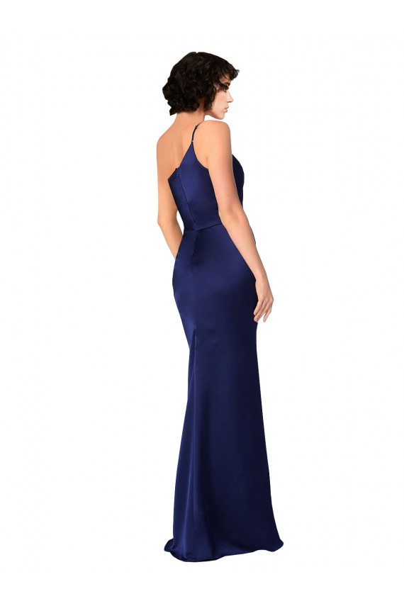 Affordable Silky Satin Sapphire A-Line One Shoulder Long Evening Dress UK