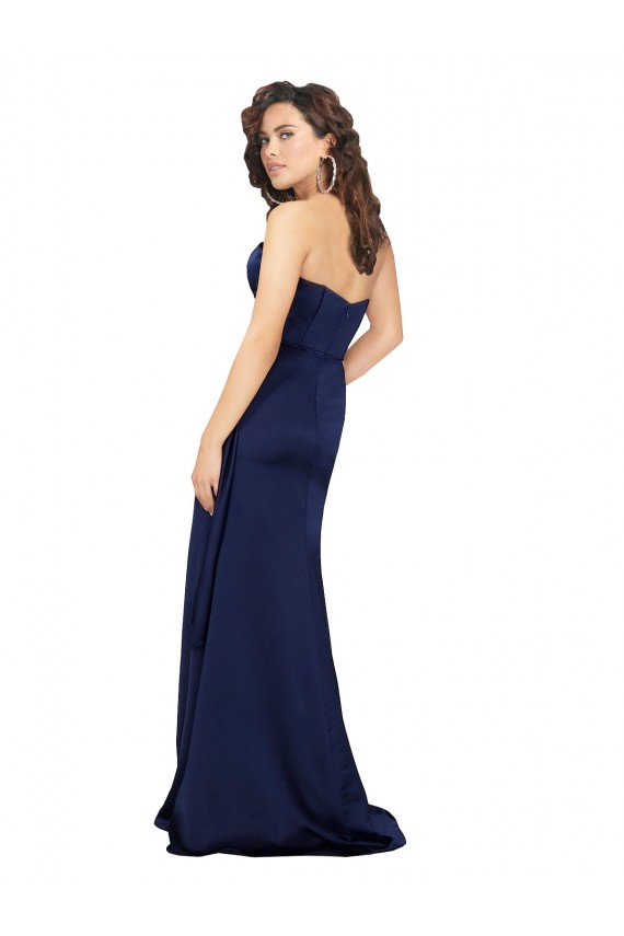 Affordable Silky Satin Sapphire A-Line Sweetheart Long Wedding Party Dress UK