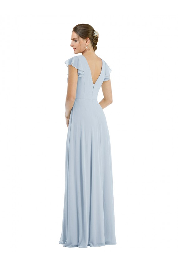 Affordable Soft Chiffon Sea Glass A-Line Bateau Neck Long Maxi Evening Dress UK