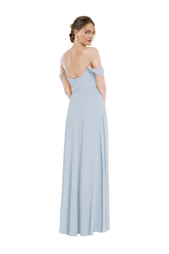 Affordable Soft Chiffon Sea Glass A-Line Off the Shoulder Long Maxi Evening Dress UK