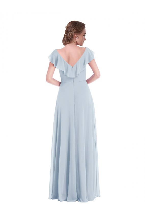 Affordable Soft Chiffon Sea Glass A-Line V-Neck Long Maxi Evening Dress UK