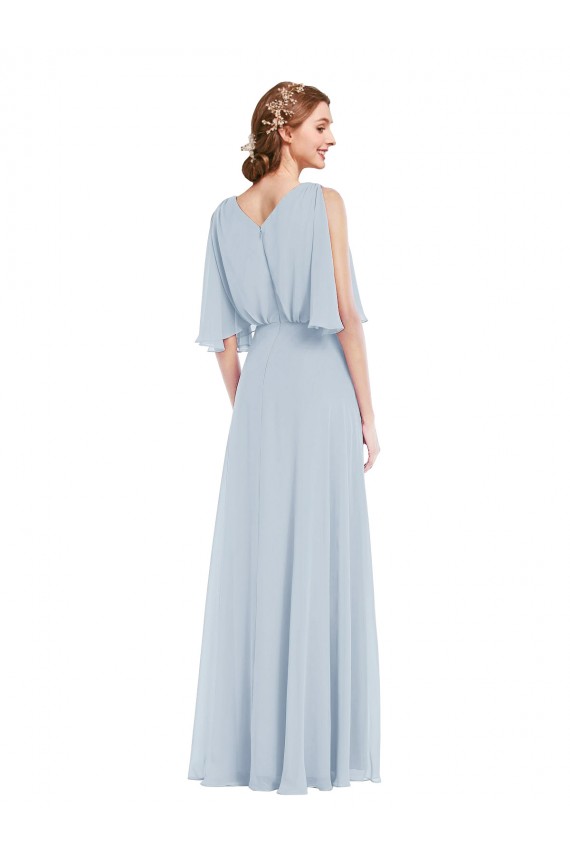 Affordable Soft Chiffon Sea Glass A-Line V-Neck Long Half Sleeves Maxi Evening Dress UK