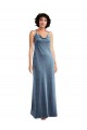 Affordable Stretch Velvet Dusty Blue Sheath Cowl Neck Long Maxi Wedding Party Dress UK