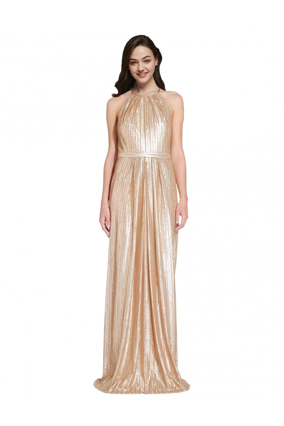 Affordable Sequin Gold Sheath Halter Neck Long Evening Dress UK