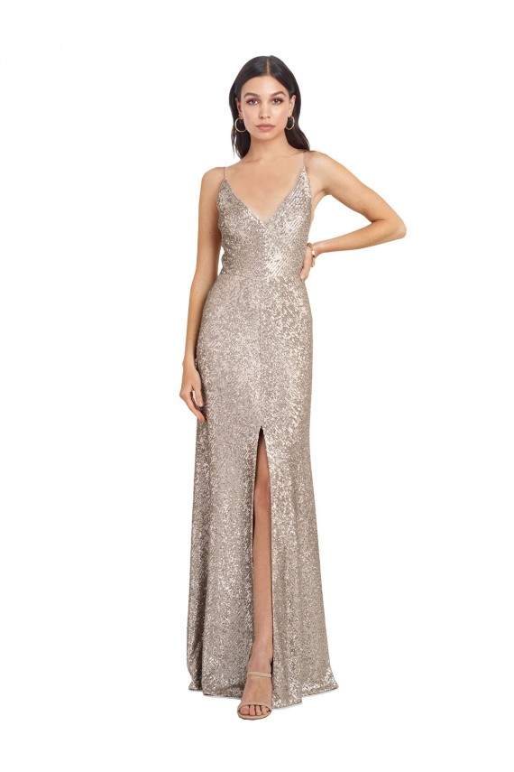 Affordable Sparkling Sequin Silver Sheath V-Neck Long Sexy Evening Dress UK