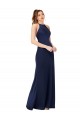 Affordable Silky Satin Sapphire Sheath High Neck Long Evening Dress UK