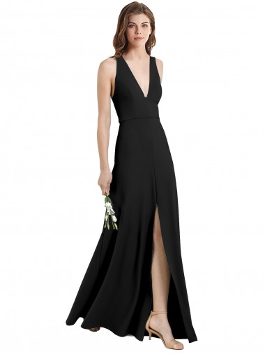 Affordable Stretch Crepe Black Sheath Halter Neck Long Wedding Party Dress UK