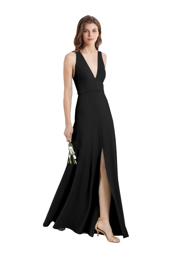 Affordable Stretch Crepe Black Sheath Halter Neck Long Wedding Party Dress UK