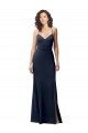 Affordable Stretch Crepe Dark Navy Sheath Spaghetti Straps Long Evening Dress UK