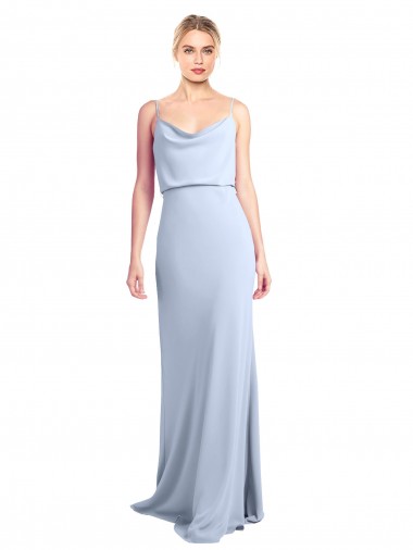 Affordable Stretch Crepe Light Sky Blue Sheath Cowl Neck Long Evening Dress UK