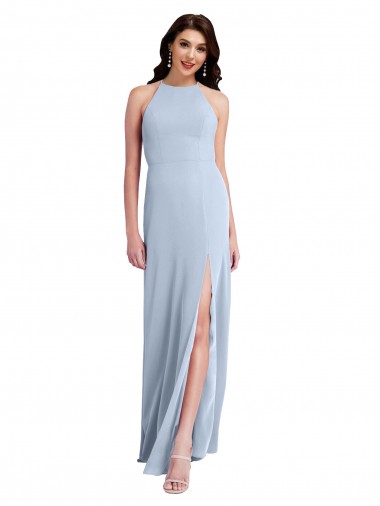 Affordable Stretch Crepe Light Sky Blue Sheath Halter Neck Long Evening Dress UK
