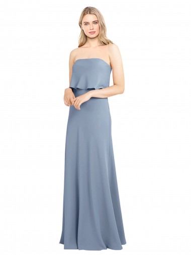 Affordable Stretch Crepe Smoke Blue Sheath High Neck Long Wedding Party Dress UK