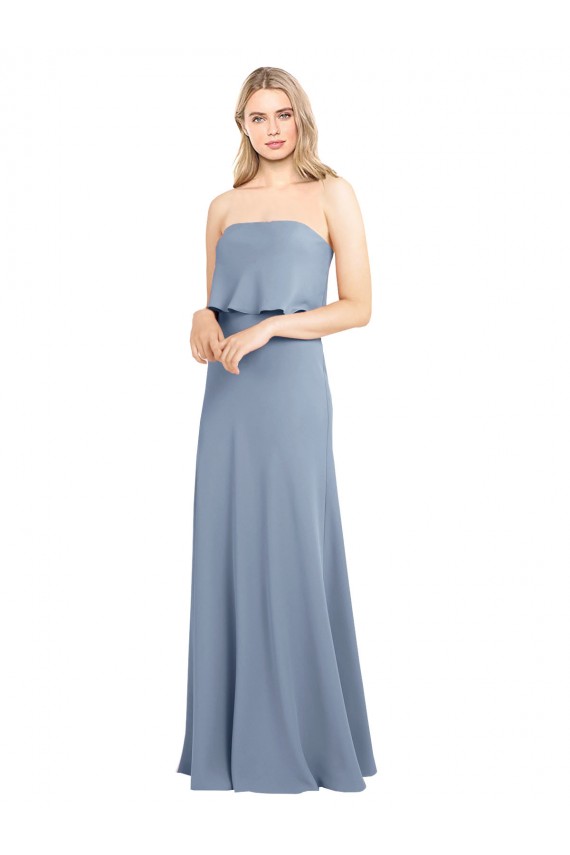 Affordable Stretch Crepe Smoke Blue Sheath High Neck Long Wedding Party Dress UK