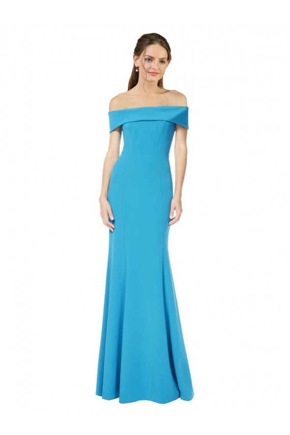 Affordable Stretch Crepe Peacock Blue Sheath Off the Shoulder Long Evening Dress UK