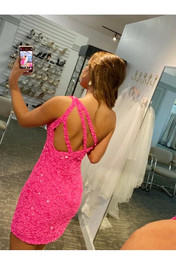 Affordable Velvet Sequin Sheath One Shoulder Short Homecoming Gown UK