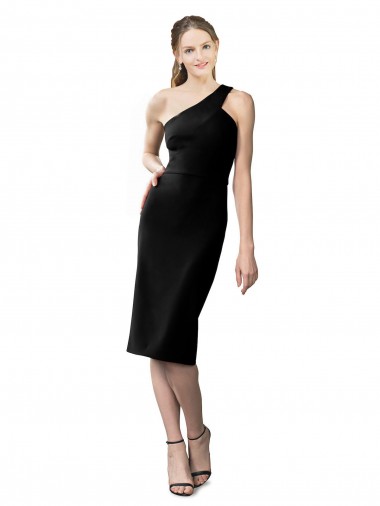 Affordable Stretch Crepe Black Sheath One Shoulder Cocktail Length Evening Dress UK