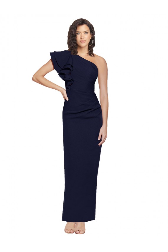 Affordable Stretch Crepe Dark Navy Sheath One Shoulder Long Evening Dress UK
