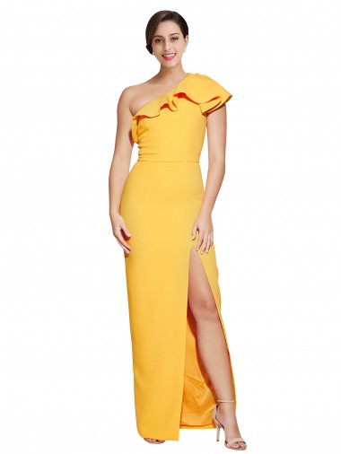 Affordable Stretch Crepe Saffron Sheath One Shoulder Long Evening Dress UK