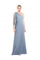 Affordable Stretch Crepe Smoke Blue Sheath One Shoulder Long Flutter Sleeves Evening Dress UK